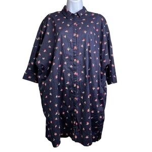 & Other Stories Navy Floral oversize button up Shirt cotton vintage